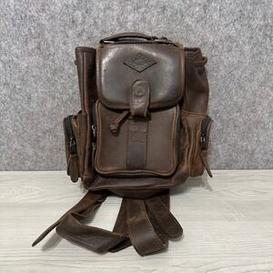 Vintage Tranco Backpack Women Small Brown Leather Multi Pocket Rucksack Bag